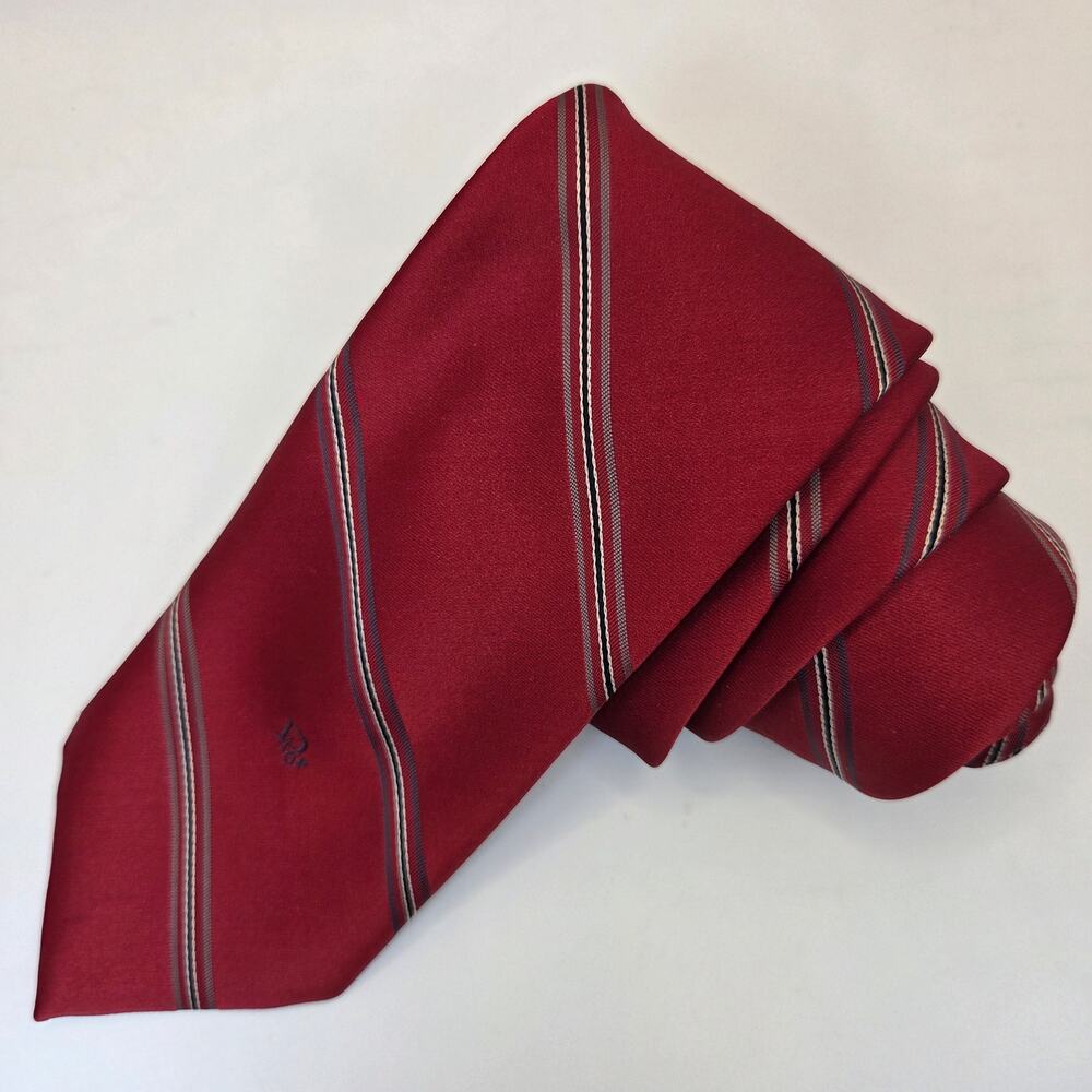 Christian Dior Vintage Red Striped Necktie USA Italy 57.5in Designer Tie